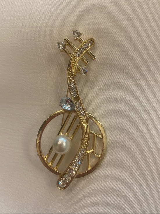 Jewelry - Musical Note Brooch Cello Violin Pearl Crystal Pin New